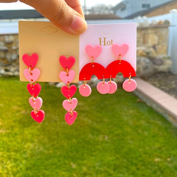 2 pair handmade heart clay earrings - Picture 3 of 3